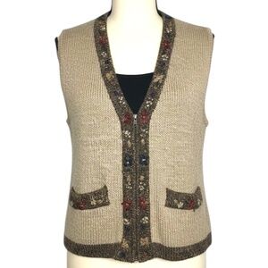 Graffiti Women’s Boho Knit Sweater Vest, Floral Detail